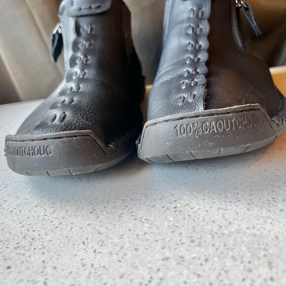 Mens Caoutchoug Size 10 EU 43 Black Leather Casual Shoes Faux Fur Lining & Side - Picture 7 of 9